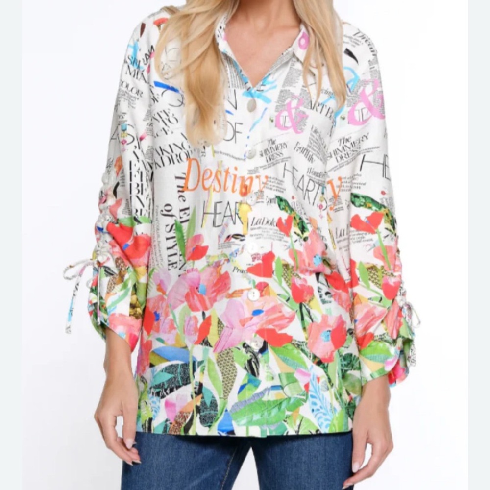 John Mark Novelty Floral Print Button Front Wire Collar Tunic PS